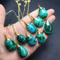 Original 925 Sterling Silver 18K Gold Plated Fashion Gemstone Natural Chrysocolla Pendant Necklace