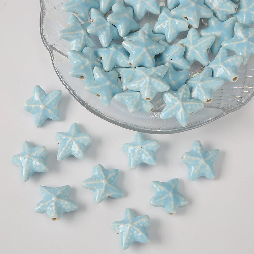 Wholesale Handmade Blue Ceramic Starfish Beads DIY Porcelain Beads for Bracelet Necklace Accessories Red Pink Colors Clay