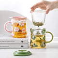 High Borosilicate With Separated Filter Glass Mug Heat Resistant Ceramic Lid Tea Glass Cup With Scale