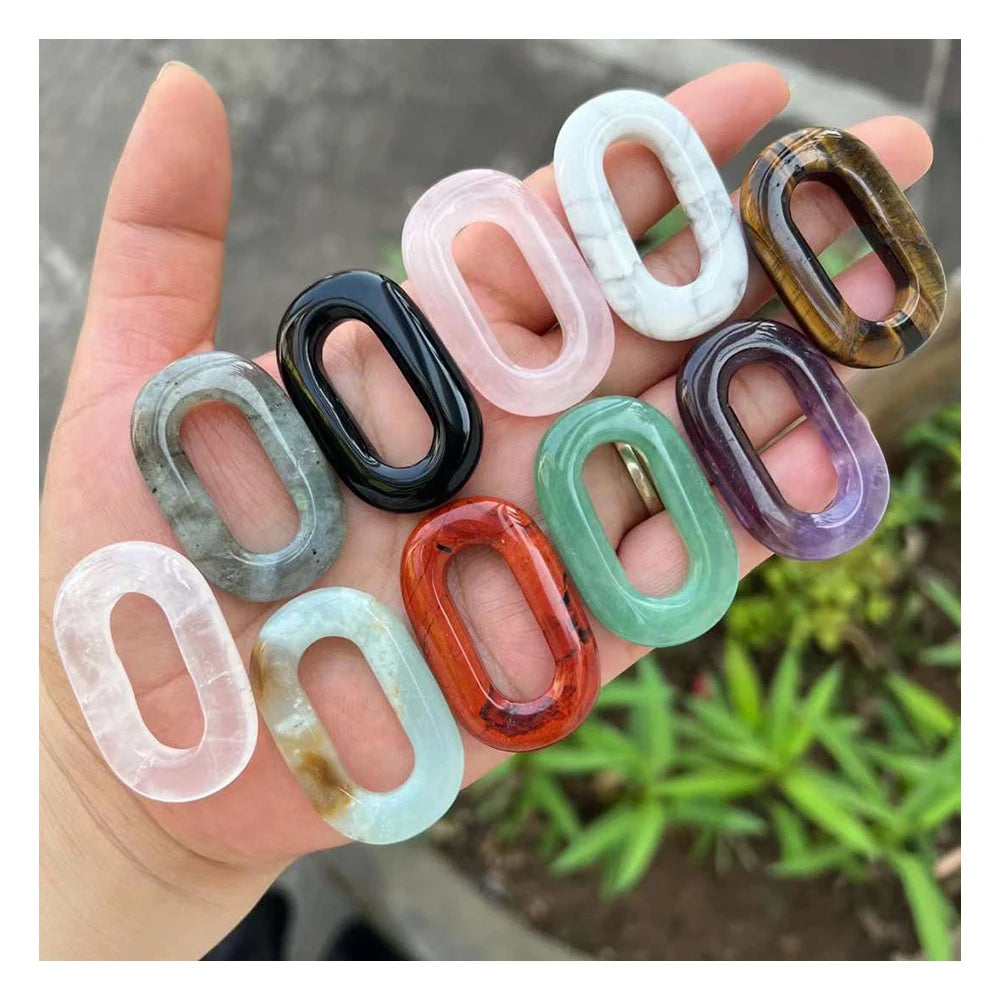 Natural Amethyst Handmade Carving O Shaped Stone Pendant Semi-precious Gemstone Big Hole Oval Pendant for DIY Jewelry Charm
