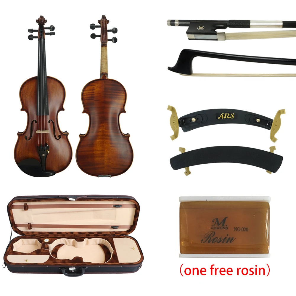High Grade Professional Handmade Violin String Instrument Upgraded Musical case Shoulder Rest and Brazil Wood Bow HV900