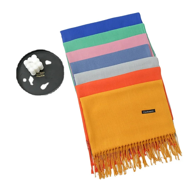 Women's Soft Long Tassel Fringed Twill Warm Shawl New Color Fashionable Autumn Cashmere Scarf