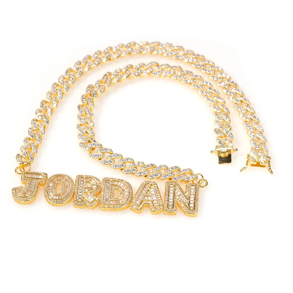 Iced Out Necklace with Letter Pendant Necklace Cubic Zircon Most Popular Letter Necklace Jewelry