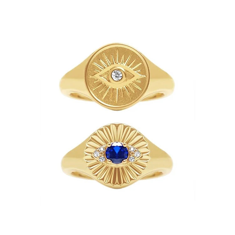 Wholesale Designer Demon Devil Eye Hand Jewelry Brass 18K Gold  Plated Sapphire Diamond Open Adjustable Women Finger Ring