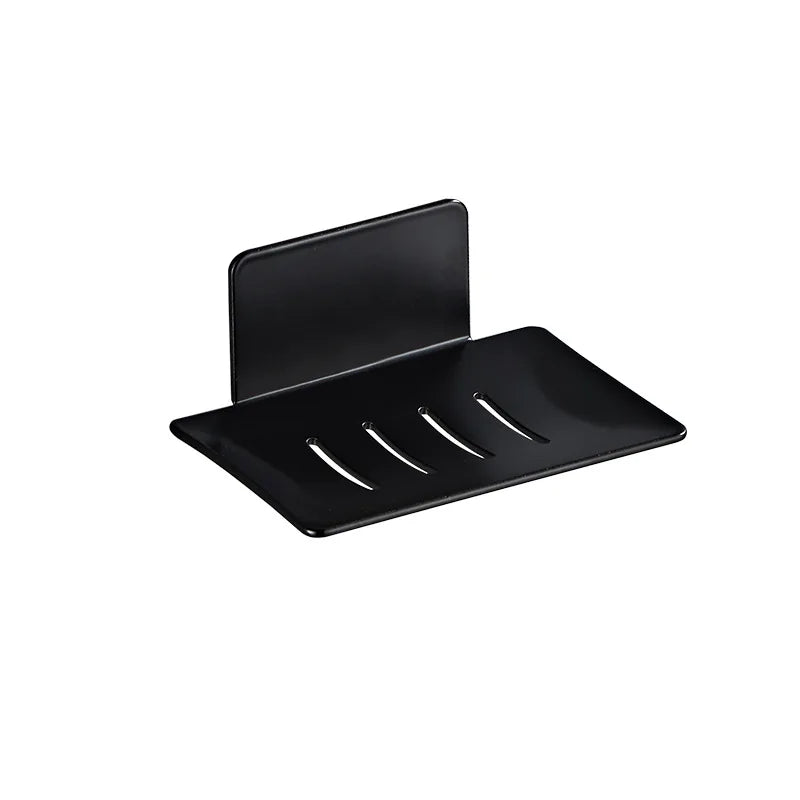 Bathroom Black Aluminum Soap Holder Dish Storage Holder Free Punch Storage Rack