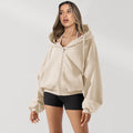 Women's Winter Oversize Fitness Sweatshirt Full Zipper With Loose Drawstring Windproof Long With Print Pattern Gym Yoga Set