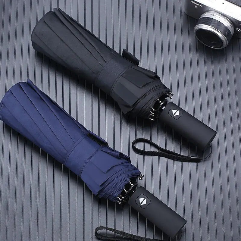 23 Inch Automatic Windproof Umbrella with Custom Logo Printing Portable Travel Folding Rain Regenschirm Strong Windproof Design