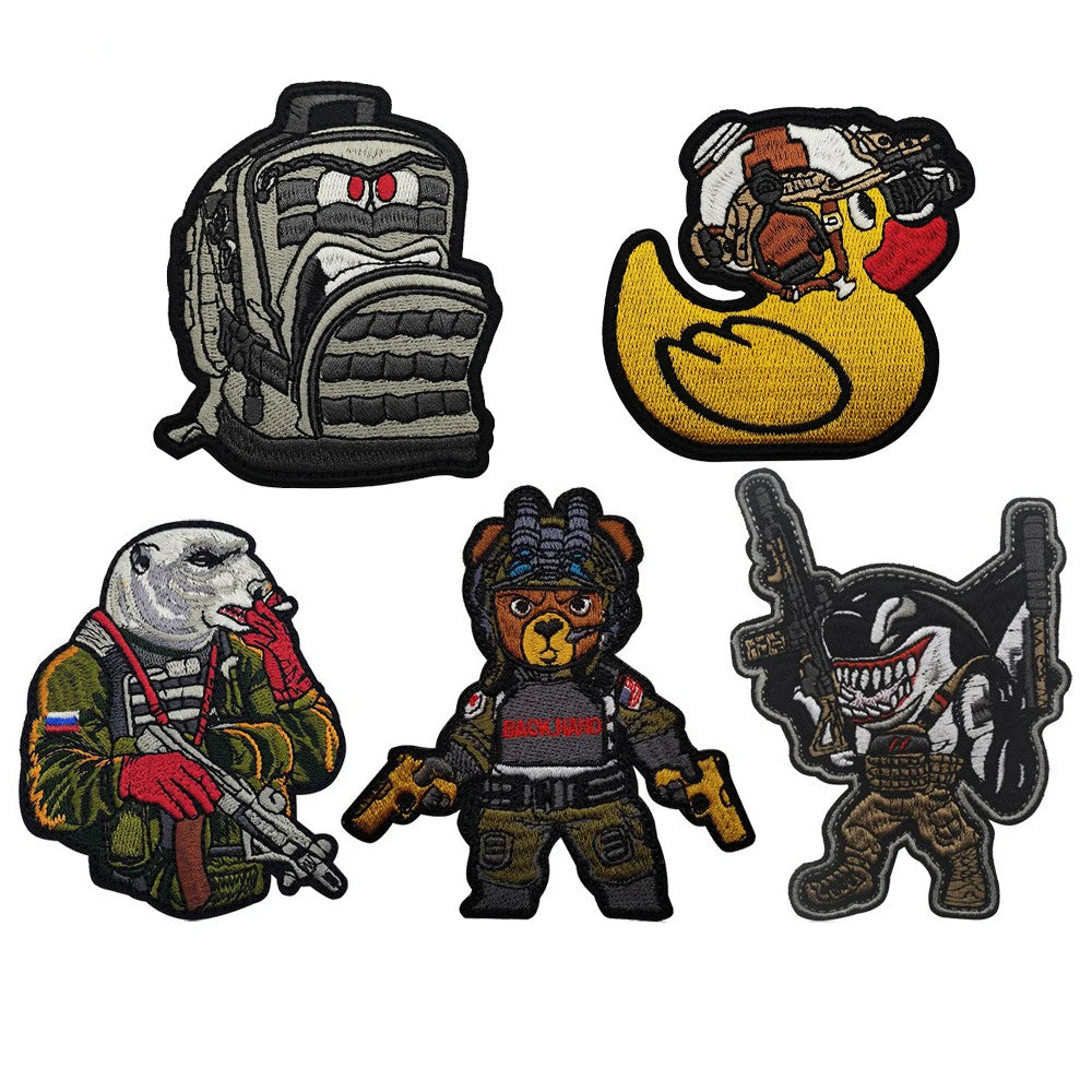 BACK HAND Tactical Bear Shark Embroidered Hook and Loop Patches