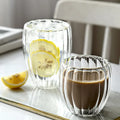Vertical Stripes Design Double Wall clear Borosilicate Glass Coffee Mug