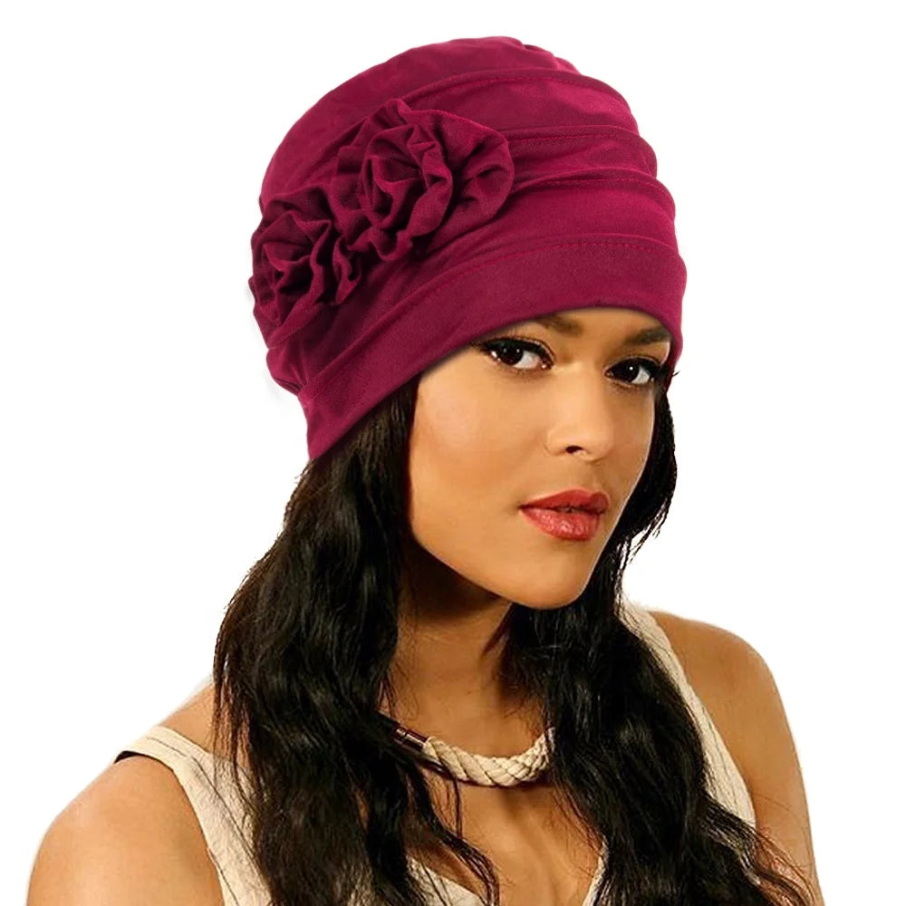 Ruffle Chemo Turban Vintage Flapper Hat Headband Scarf Beanie Cap Hat for Cancer Patient