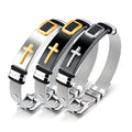Men's Titanium Stainless Steel Personalized ID Cross Wristband Engraving Father's Day Gift Silicone Armband Bracelet Watchband