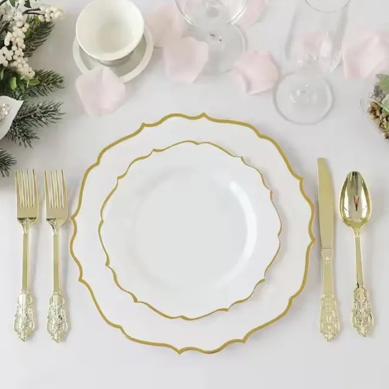 Party Disposable Plastic Plate Gold-rimmed Special-shaped Foreign Trade Living Room Fruit Dessert Western Banquet Steak Plate MegaBDM