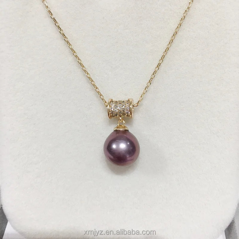 Certified Exquisite Demon Purple Edison Natural Freshwater Pearl Pendant 18K Gilded Small Waist Necklace Jewelry