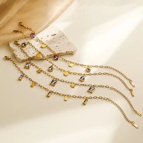 Luxury Women's Waterproof Stainless Steel Bracelet with Colorful Zircon Pendant Non-Fading Wedding Fashion Jewelry Gift