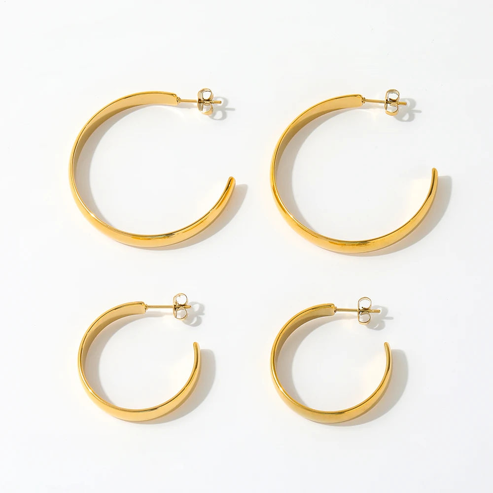 New Trendy Earring 18K Gold Plated Smooth Surface C Hoop Earrings for Women Stainless Steel Earrings Wholesale
