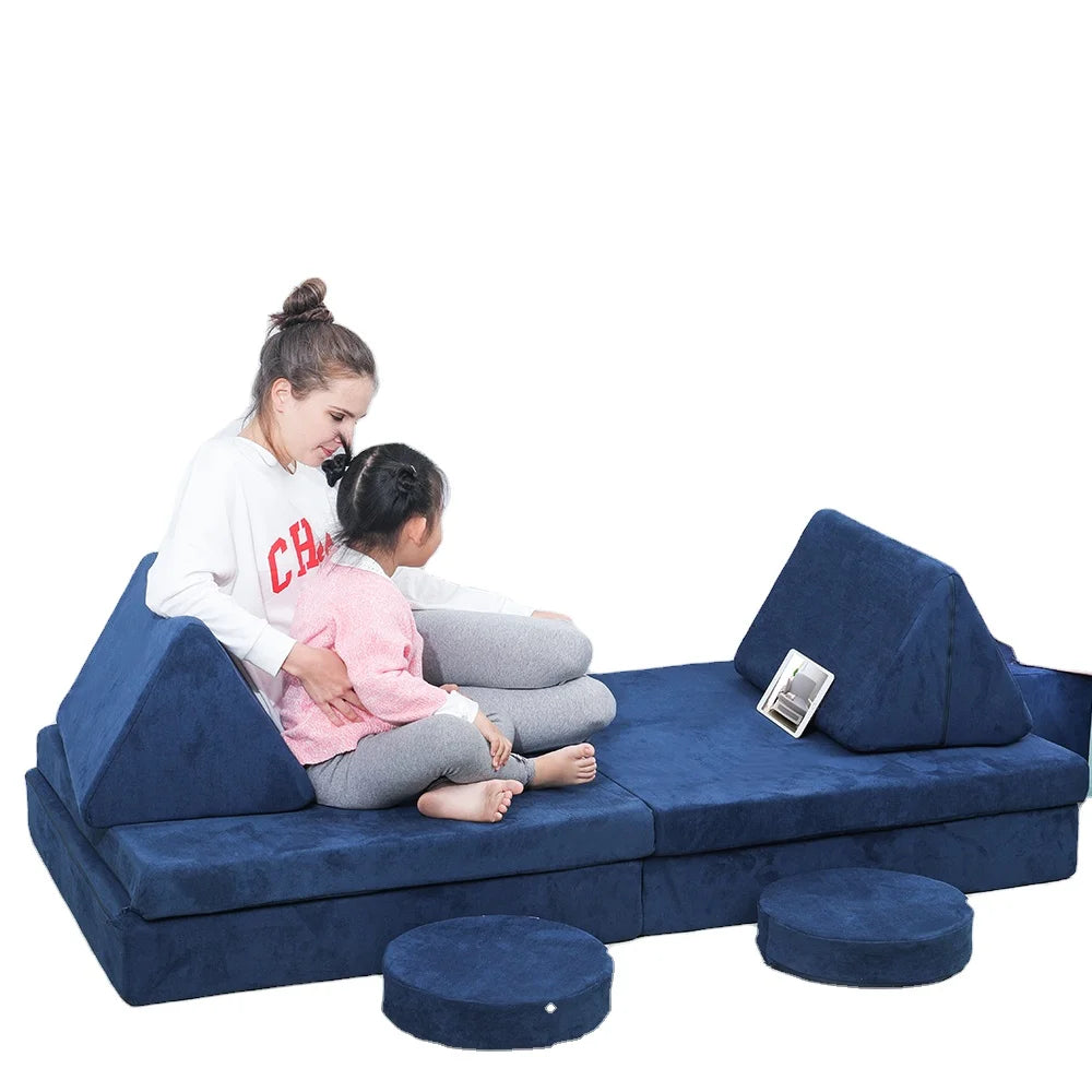 Multi-functional Traditional Fabric Collapsible Children Living Room Sofa Set with Certi-PUR Foam Cushions Kids Play Couch