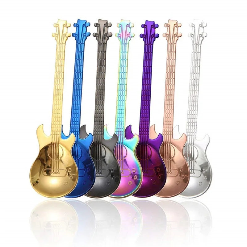 Creative Stainless Steel Guitar-Shaped Tea Spoon for Coffee Metal Material