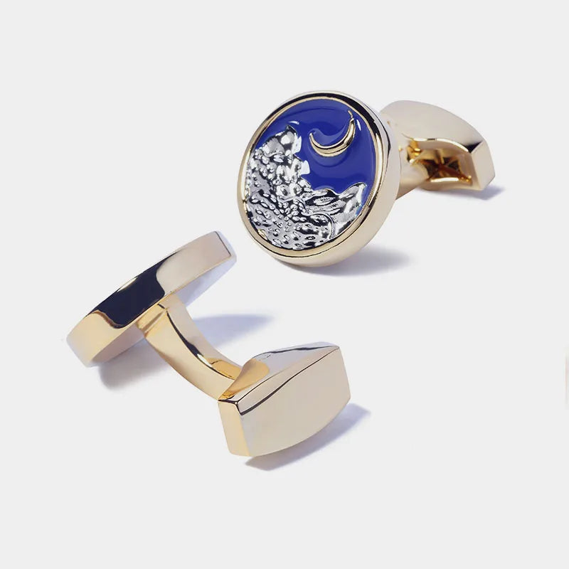 Classic Copper Business Cufflinks for Men's French Shirt Cuffs Round Blue Enamel European Style Wedding Engagement Party Gift
