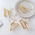 2022 Korean New Arrival Elegant Alloy Hair Pin Geometric Ponytail Clip Girls Pearl Tassel Hair Claw