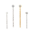 G23 Titanium CZ With Chain Dangle Internally Threaded Top Labret Stud Earring Ear Nose Piercing Body Jewelry Top Part