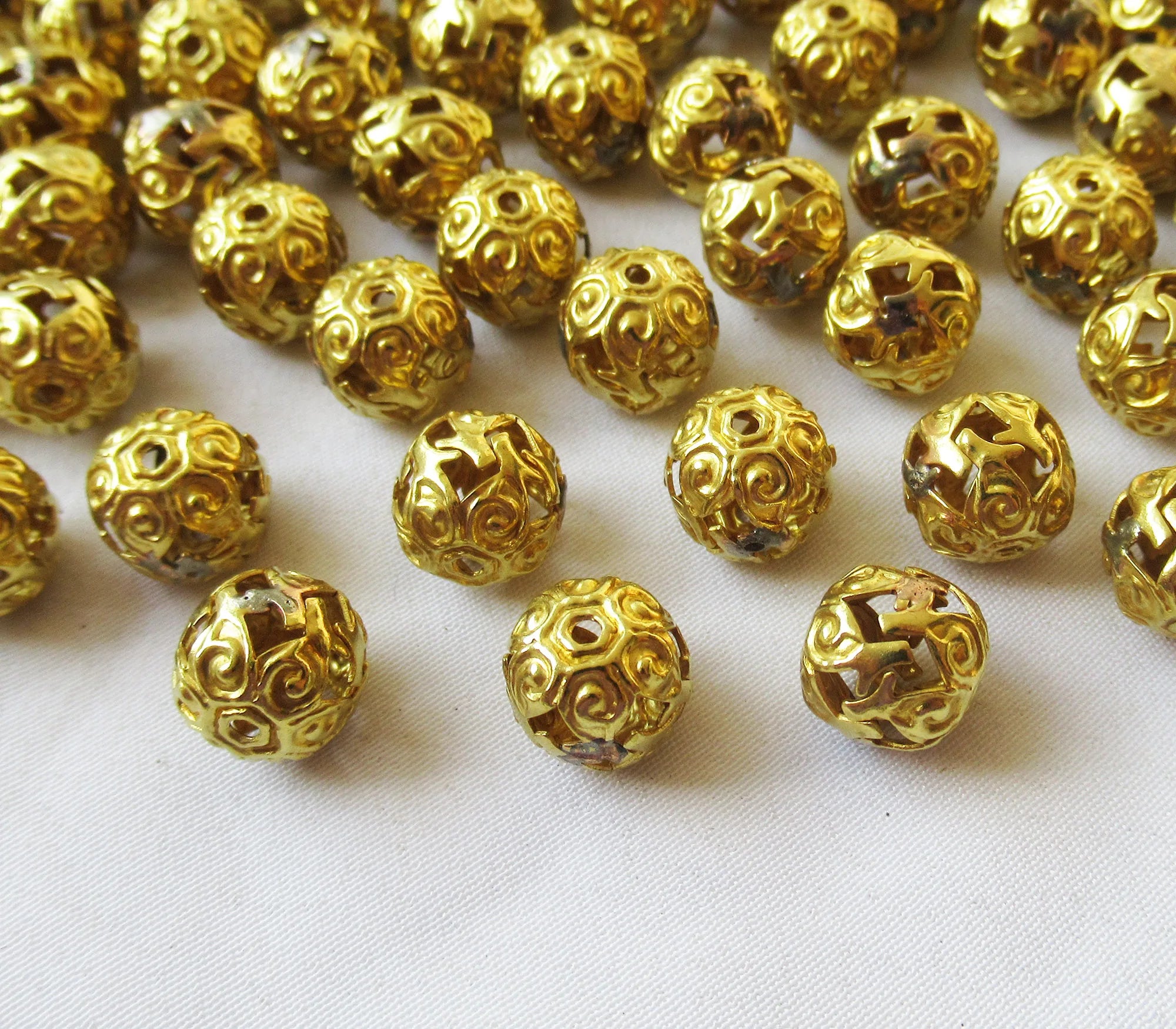 Brass Filigree Beads 9mm 1mm Hole Hollow Welded Round Spacer Bead DIY Craft Findings