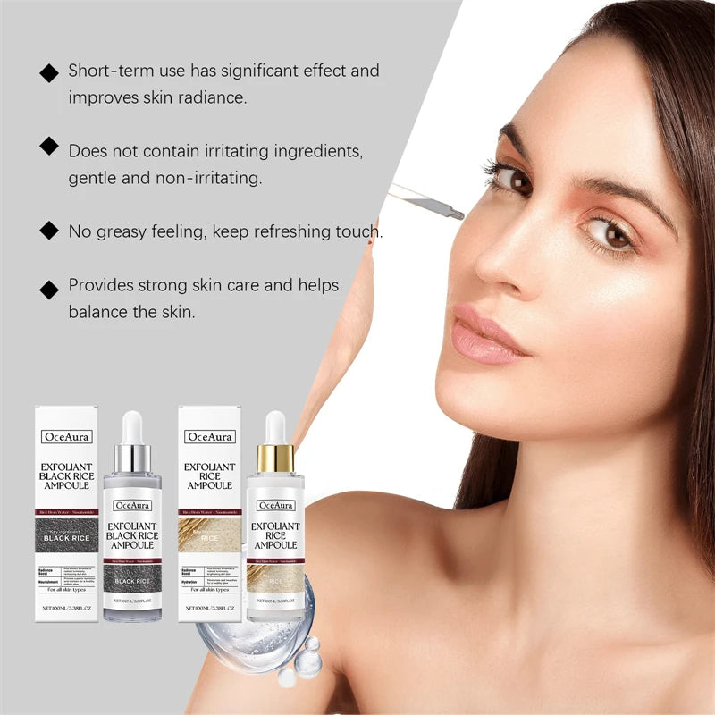 OceAura 100ml Exfoliant Black Rice Ampoule Moisturizing Brightening Exfoliating Pore Purifies Cleaning Rice Face Serum Skin Care