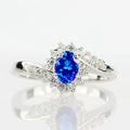 Huitan S925 Custom Flower Design Oval Blue Crystal Cubic Zirconia Rings for Women Wedding CZ Rings 925 Sterling Silver Jewelry