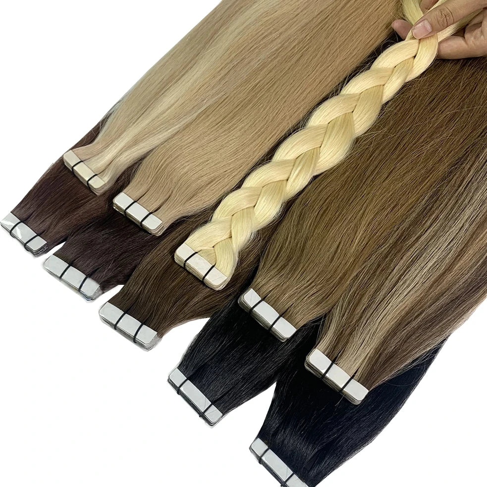 Indian Virgin Remy Hair Tape-in Hair Extensions 100% Natural Color Cuticle Aligned