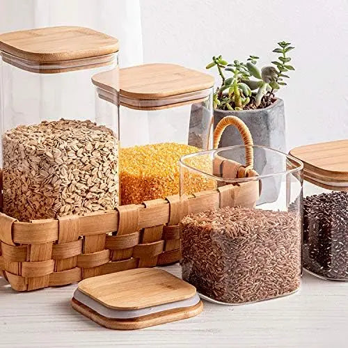 MU 280ML Glass Spice Jars Square Empty Storage Containers  Airtight Lid Label Thicken Small Kitchen Seasoning