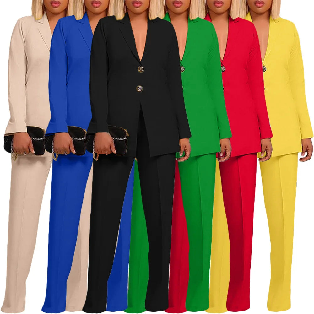 BN309 Trendy Ladies Suits Office Wear Long Sleeve Solid Color Blazer and Pants Set Women Formal Suit for Women Suits Set