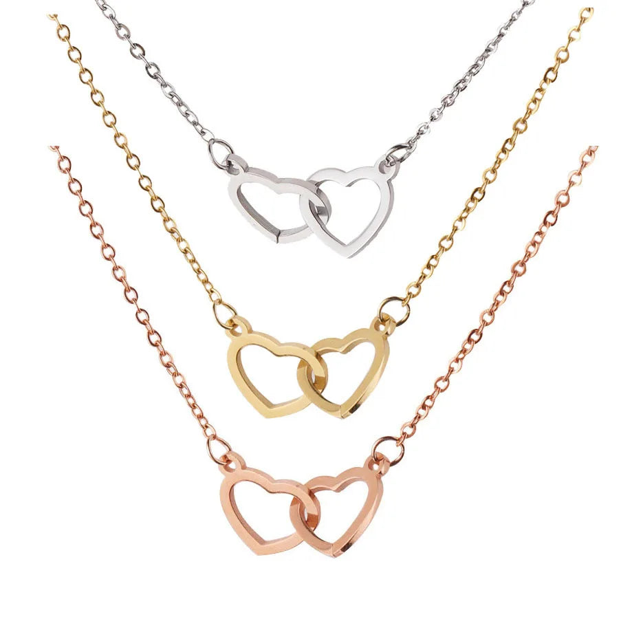 Personalized Necklace  No Tarnish 18K Gold Plated Stainless Steel Necklace Double Heart Pendant Necklace Jewelry for Woman