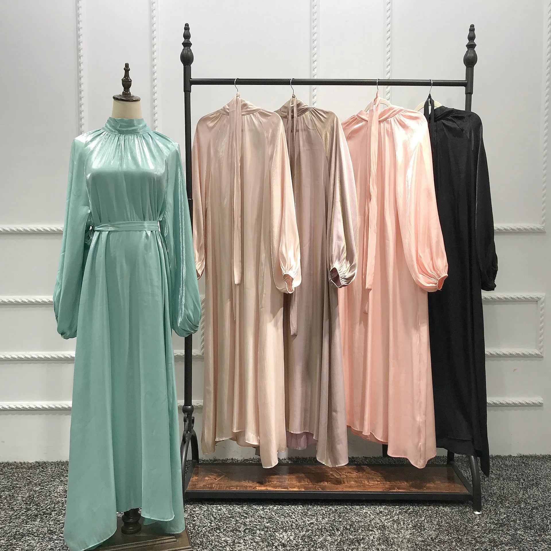 Elegant Dress Solid Color Shinny Robe Maxi Abaya for Muslim Women Plus Size Women's Clothing Lehenga Choli Party Wear
