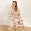 Fung 6023 6027 Summer Homewear V-neck Long Sleeve Tops Women Sets With Pants Feathers Nightwear Female 2 Piece Set