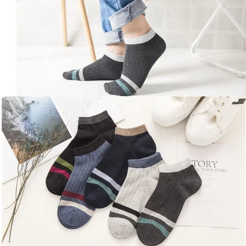 Wholesale Summer Fashion Casual Striped Short Socks Cotton Low Cut Ankle Socks Set for Men