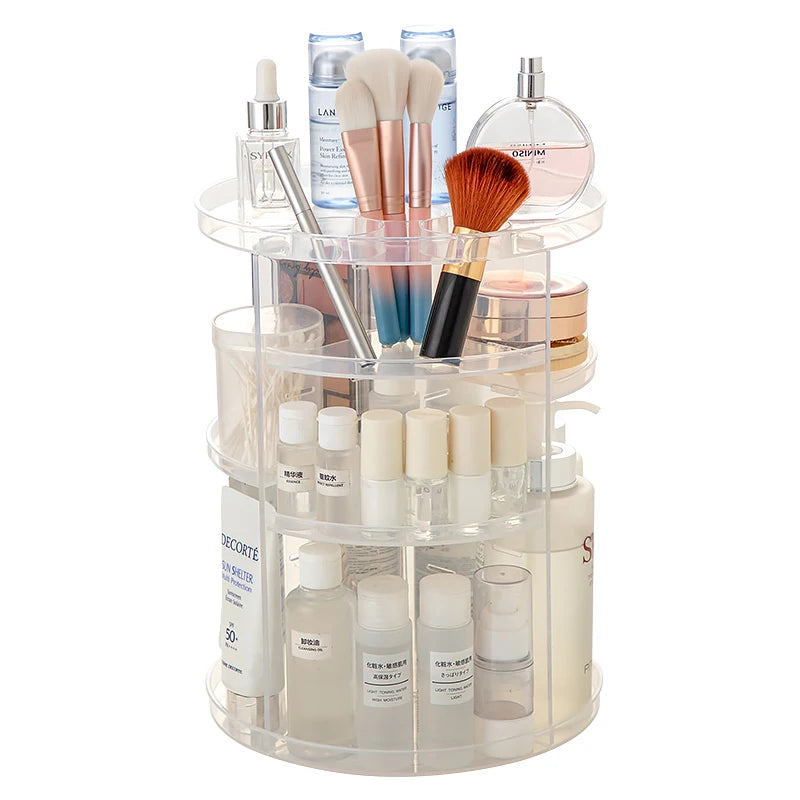 Adjustable 360 Degree Spinning Display Stand Plastic Makeup Organizer for Cosmetic Storage PP Material
