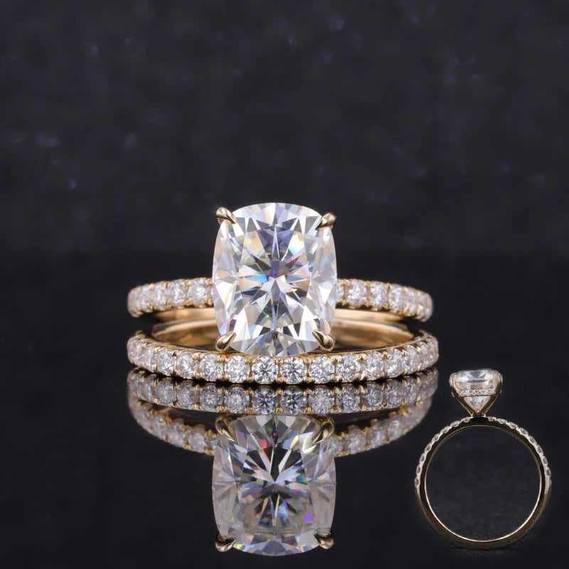 Starsgem Moissanite Jewelry Ring Cushion Brilliant Cut 3ct 10x8mm 14k Yellow Gold Moissanite Engagement Ring Sets