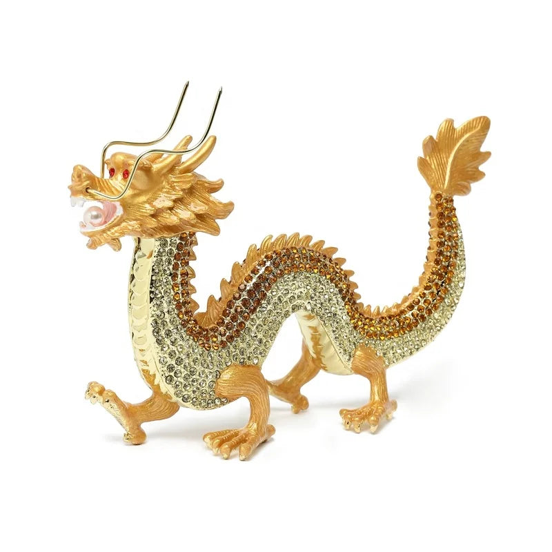 SHINNYGIFTS High-End Business Gifts Pewter Enamel Dragon Office Ornaments Full Diamond Metal with Plating Technique Zodiac Model