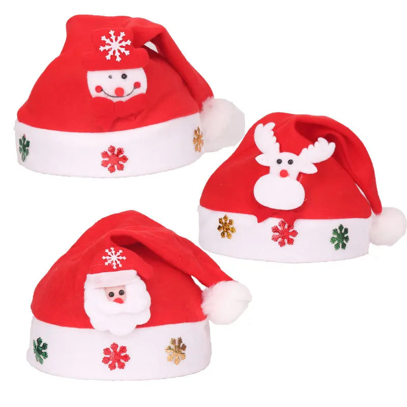 New Christmas Decoration Small Gift LED Luminous Christmas Hat for Children Non-woven Fabric Plush Christmas Hat for Adults