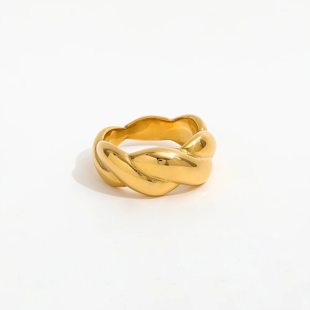 Joolim Jewelry Wholesale 18K Gold Plated Gradient Rope Knot Stainless Steel Open Rings for Women Statement Rings