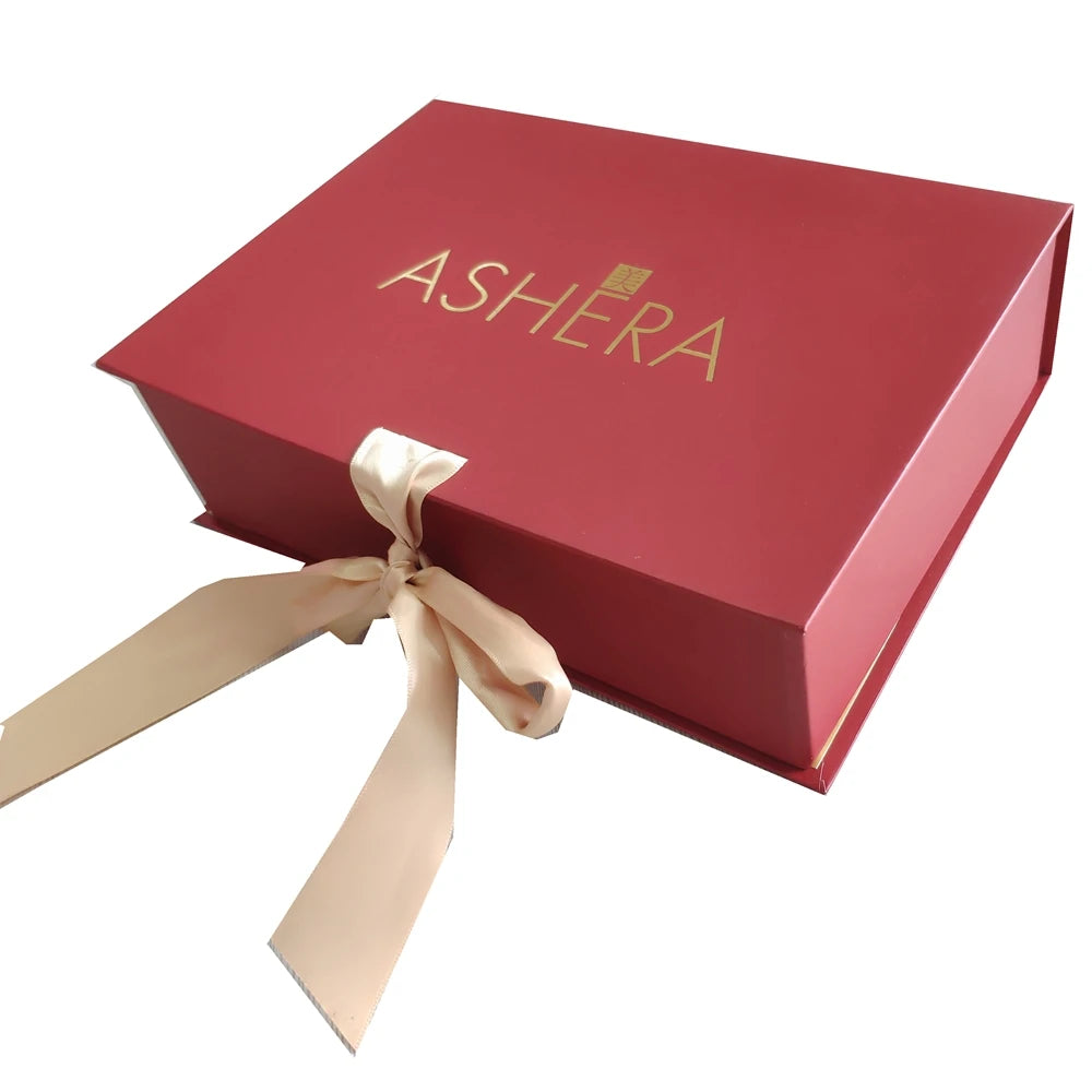 Personalized Rigid Paperboard Packaging Box with Ribbon Handle Magnetic Closure for Apparel and Footwear