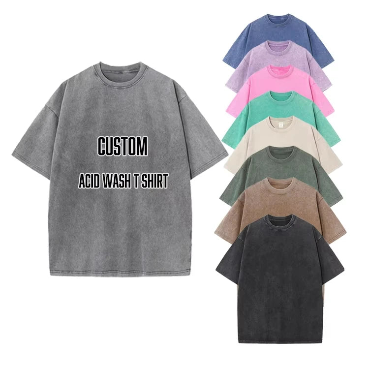 Custom Men's Retro Style O-Neck T-Shirt 100% Cotton 250G Washed Dyed Embroidered Streetwear Pattern Design Silk Screen Knitted