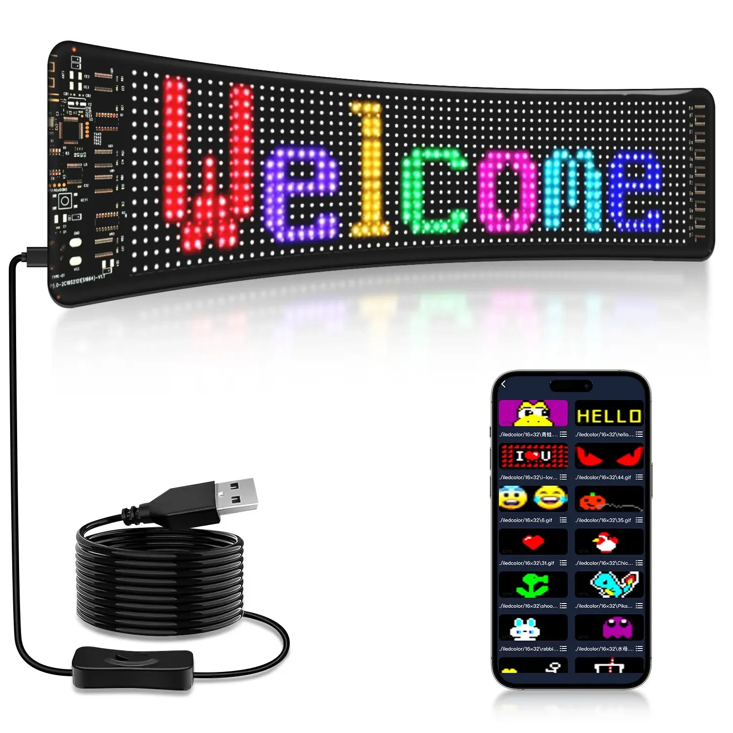 Smart APP Control Flexible Led Screen Scrolling Message Pattern Graffiti Text LED Sign Board Animation RGB LED Display Panel
