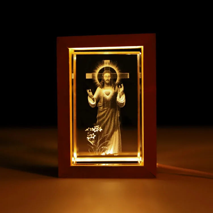 Wholesale Warm Led Wooden Photo Frame Gifts Engraving Custom 3d Crystal Laser Crystal Frame