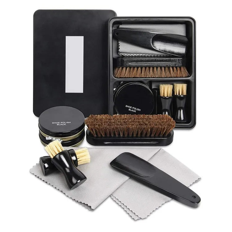 S-king Travel Real Leather Shoe Shine Care Set Solid Maintenance Clean Brush with Oil Efficient Shoe Care Tool Kit