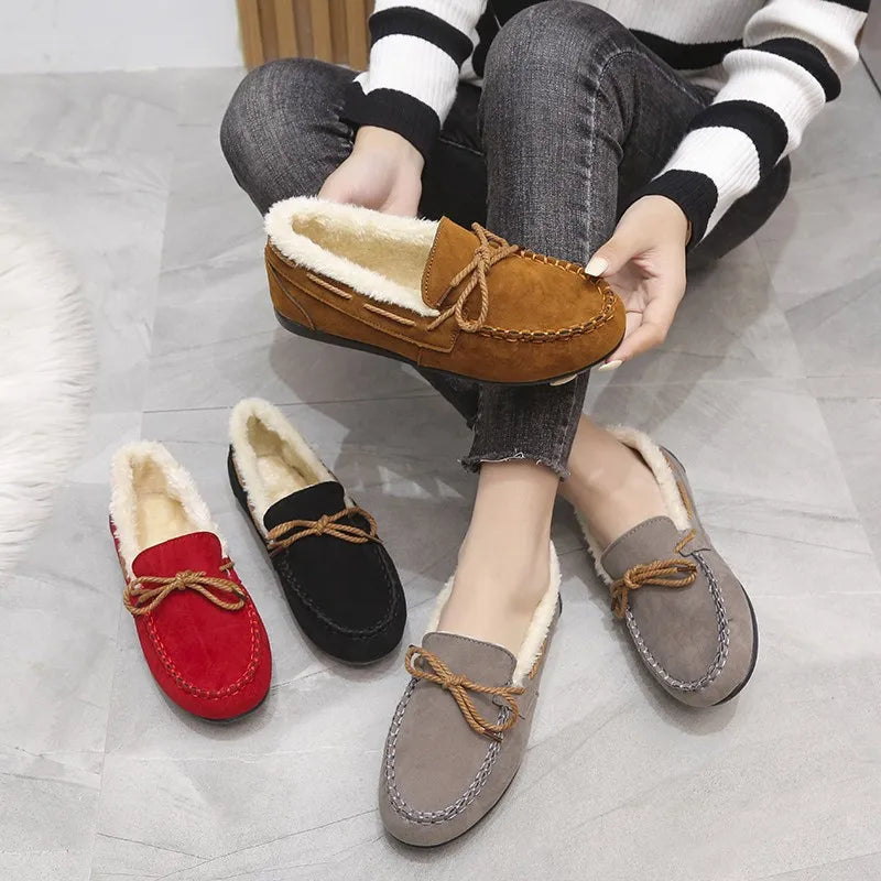 Trendy Fur Women's Casual Shoes Big Szie Anti-slip Flat Shoes for Women Outdoor Winter Loafer Moccasin Shoes