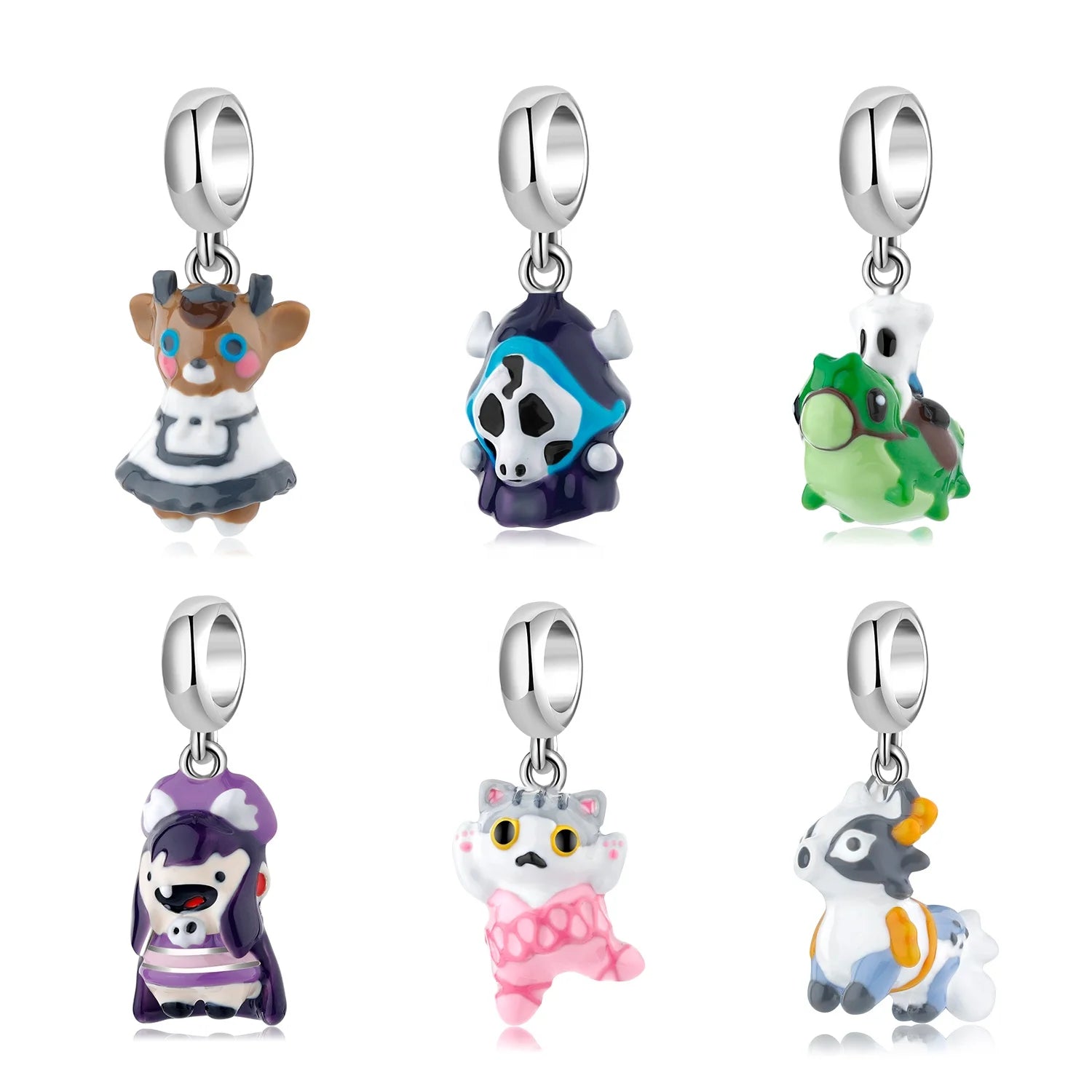 Genuine 925 Sterling Silver Lovely Animal Ballet Cat Enamel Pendant Bead Fit Original Design Charm Women Bracelet Jewelry Making