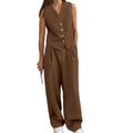 Elegant 2 Pieces Set Women 2024  V-Neck Tops Fashion Solid High Waist Women Wide Leg Pants Suits 2024 Summer Pants Sets
