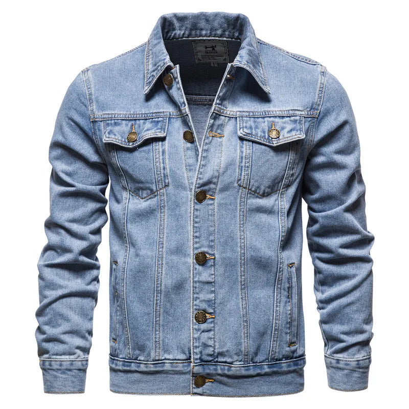 2023 Spring and Autumn Men's Cotton Long Sleeve Turn Down Collar Denim Jacket Multi Pockets Casual Slim Jeans Coat
