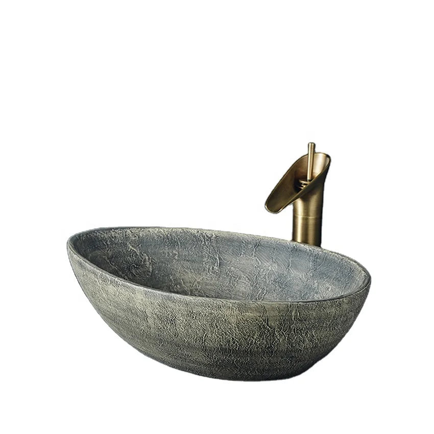 Traditional Handmade Blue White Ceramic Countertop Basins Oval Shaped Hand Painted 12L Capacity Eco-Friendly for Bathroom Use