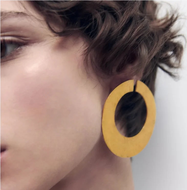 2023 New Exaggerated Hollow Large Circle Round Metal Gold Plated Drop Earrings for Woman Jewelry